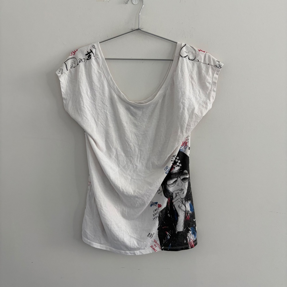 Fox Racing Womens White Scribble Graphic Scoop Neck T-Shirt Large